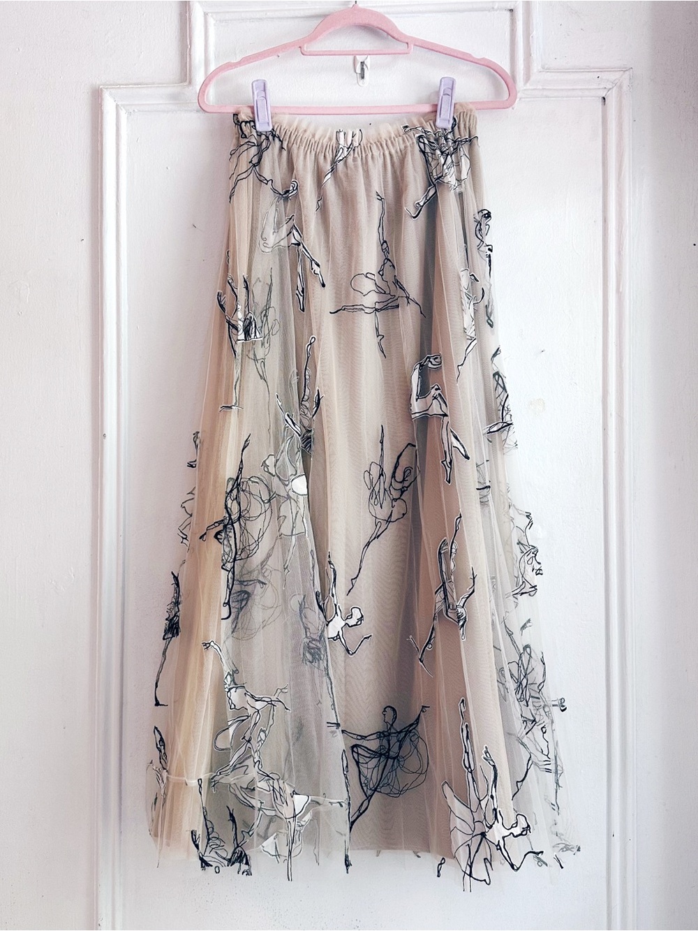 Anthropologie Beige Floral Tulle Maxi Skirt - Picture 7 of 13